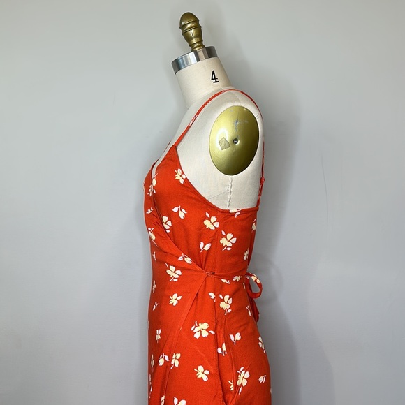 Leith Orange With Flowers Wrap Dress - Picture 4 of 7